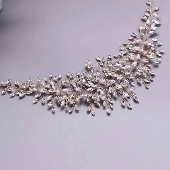 Longline Silver Crystal Hair Tiara Crown - Picture 3 of 4